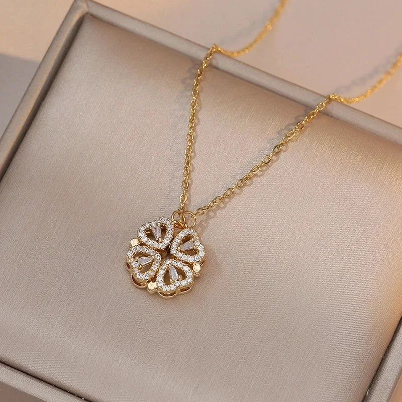 Minimalist Heart Shape Titanium Steel Inlay Rhinestones Women\'s Pendant Necklace