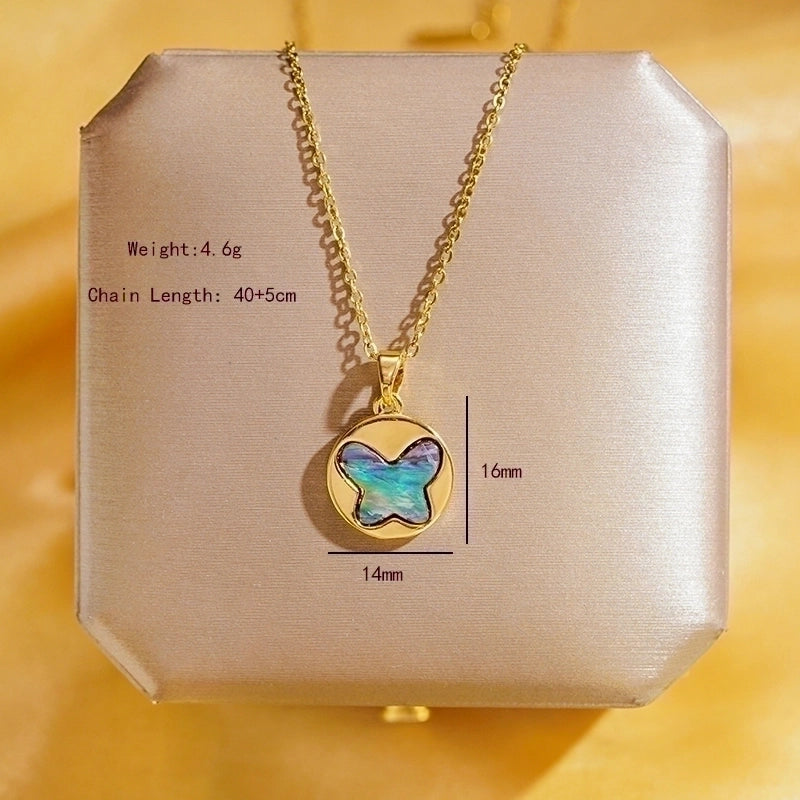 Elegant Shiny Heart Shape Butterfly 304 Stainless Steel Copper Plating Inlay 18K Gold Plated Acrylic Zircon Pendant Necklace