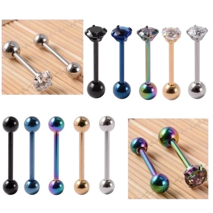 1 Piece Tongue Rings Minimalist Streetwear Solid Color 304 Stainless Steel Zircon Plating Inlay Zircon 18K Gold Plated