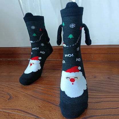 New Popular Christmas Socks Autumn And Winter Cotton Magnet Magnet Hand-holding Socks Mid-calf Length Socks In Stock