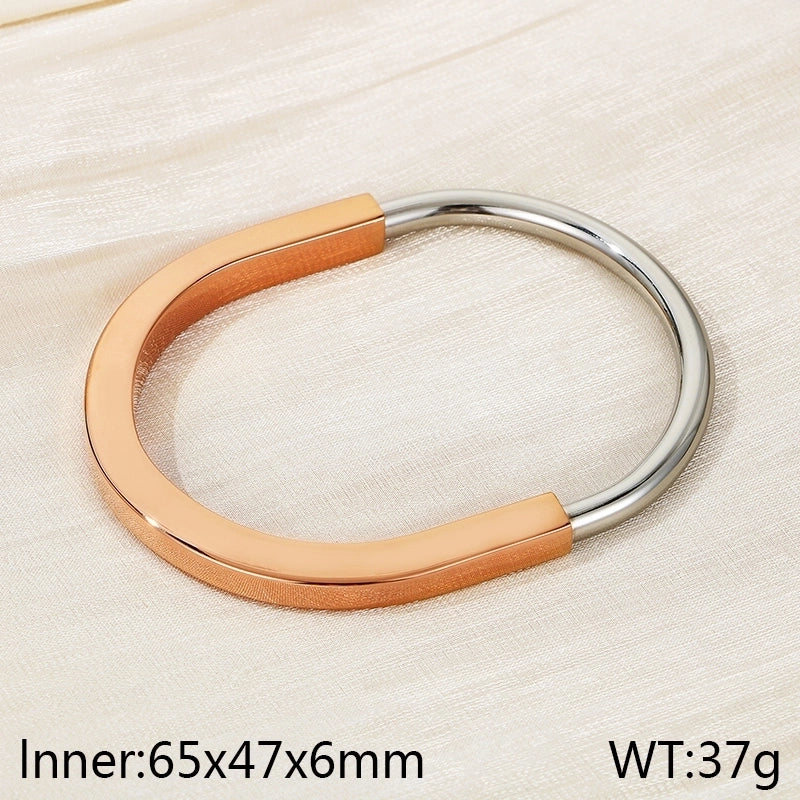 5 Pieces Minimalist Solid Color 304 Stainless Steel 18K Gold Plated Bangle In Bulk