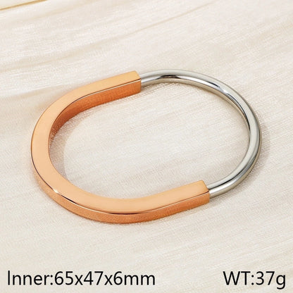 5 Pieces Minimalist Solid Color 304 Stainless Steel 18K Gold Plated Bangle In Bulk
