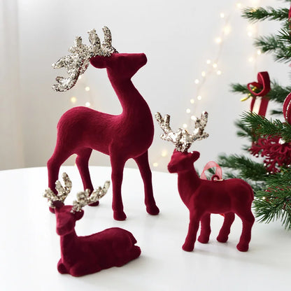 Christmas Reindeer Ornament Christmas Tree Decoration Hanging Decoration Glitter Wine Red Flocked Reindeer Pendant