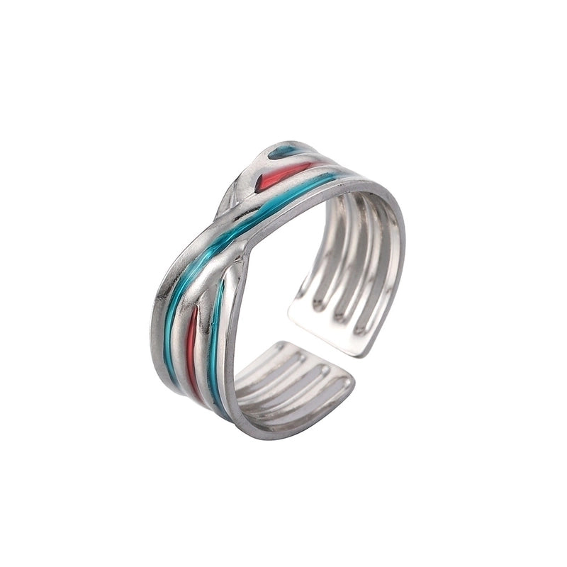 Ethnic Style Sun Star 304 Stainless Steel Artificial Gemstones Rhinestones Enamel Inlay Open Rings