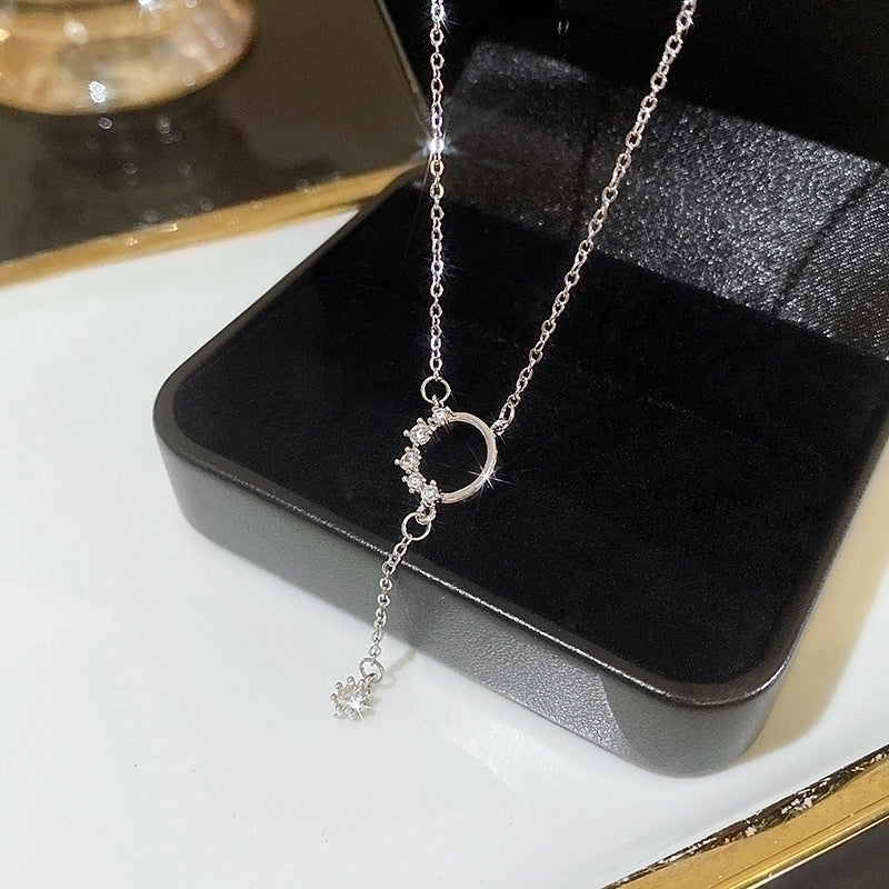 Minimalist Heart Shape Flower Bow Knot Titanium Steel Copper Plating Inlay Artificial Gemstones Pendant Necklace