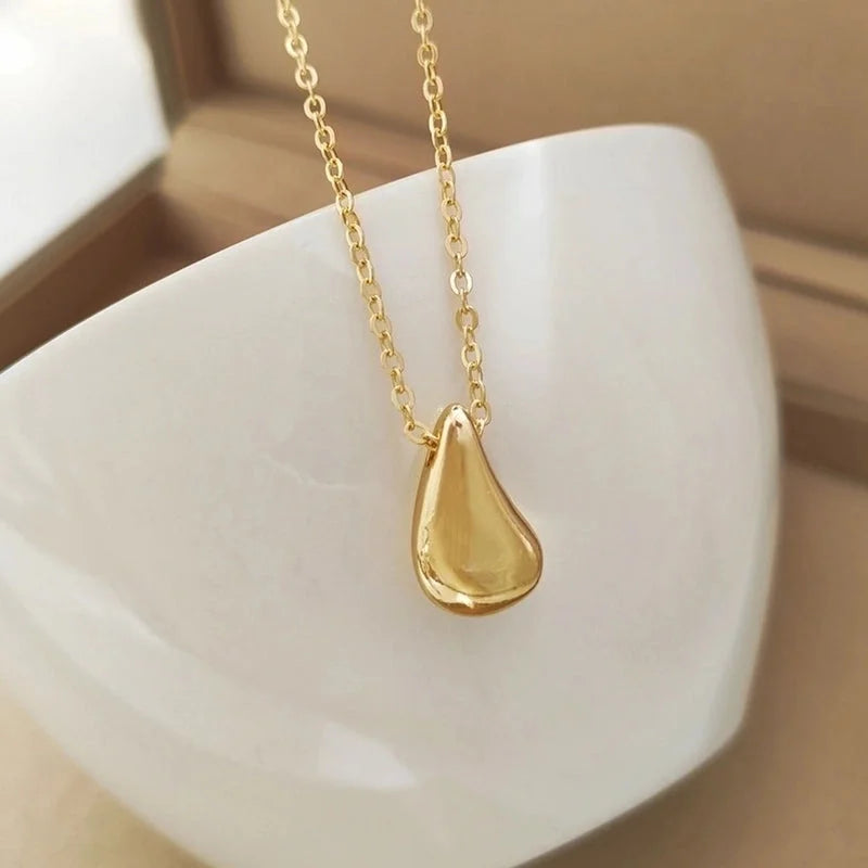 Stainless Steel 18K Gold Plated Minimalist Water Droplets Necklace