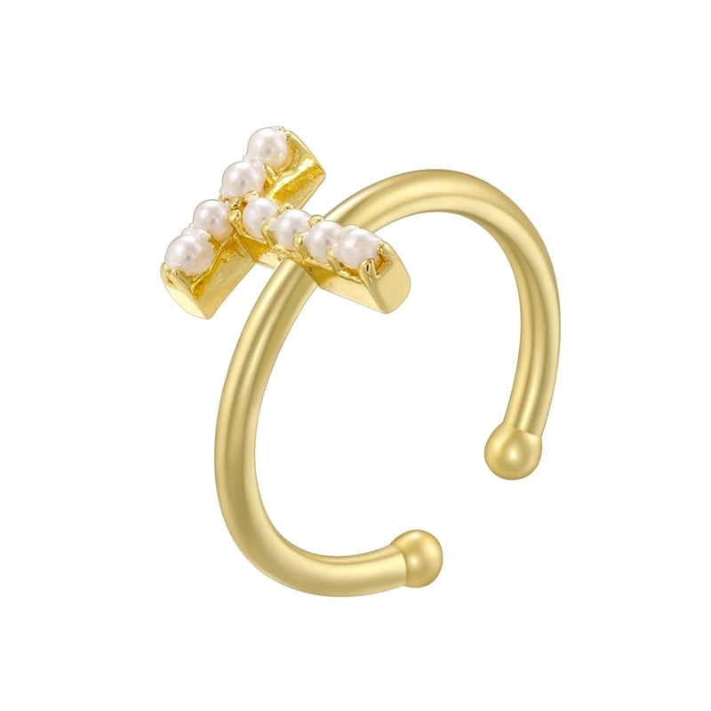 Copper 18K Gold Plated Plating Inlay Letter Artificial Pearls Open Rings