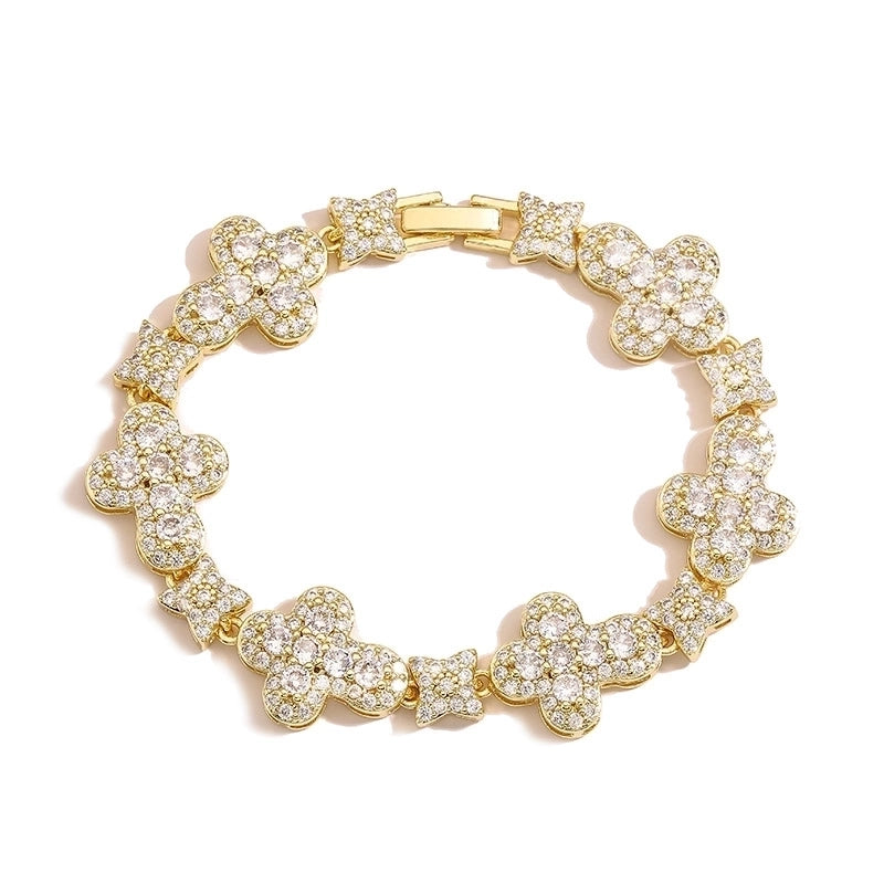 Elegant Shiny Cross Star Copper Zircon 18K Gold Plated Inlay Bracelets Necklace