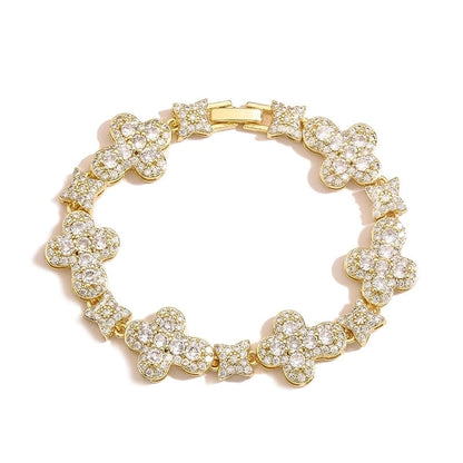 Elegant Shiny Cross Star Copper Zircon 18K Gold Plated Inlay Bracelets Necklace
