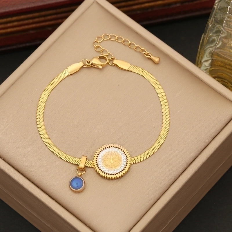 Casual Minimalist Four Leaf Clover Devil's Eye Butterfly Stainless Steel Plating Inlay Zircon Bracelets