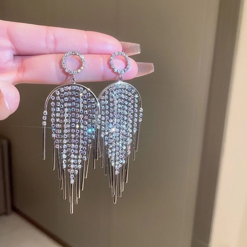 1 Pair Retro Color Block Heart Shape Pleated Inlay Copper Rhinestones Drop Earrings