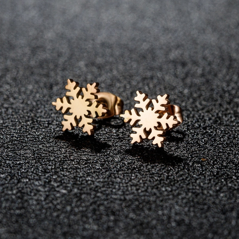 1 Pair Christmas Sweet Minimalist Snowflake Irregular Polishing Plating 304 Stainless Steel 18K Gold Plated Ear Studs