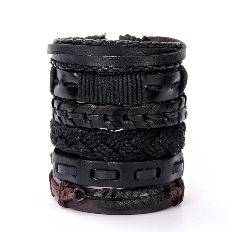 Casual Retro Star Solid Color Skull Pu Leather Layered Braid Halloween Unisex Bracelets