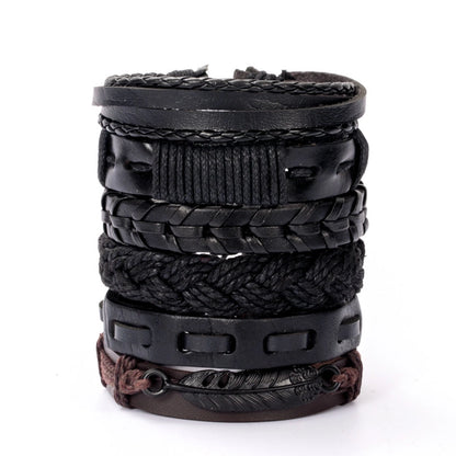 Casual Retro Star Solid Color Skull Pu Leather Layered Braid Halloween Unisex Bracelets