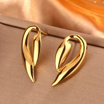 1 Pair Minimalist Sector Leaves Heart Shape Pleated 304 Stainless Steel 18K Gold Plated Ear Studs