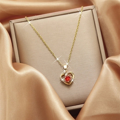 2 Pieces Vintage Style Heart Shape Flower Bow Knot Titanium Steel Copper Tassel Plating Inlay Zircon Pendant Necklace