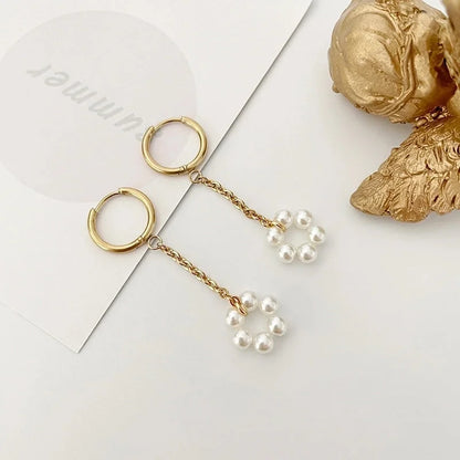 1 Pair Sweet Flower Polishing Crystal Plating 304 Stainless Steel Beaded Crystal Beads 14K Gold Plated Drop Earrings