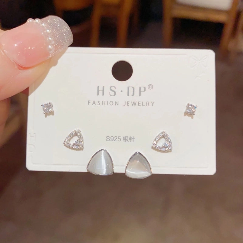 Fashion Geometric Copper Plating Artificial Pearls Zircon Earrings 3 Pairs