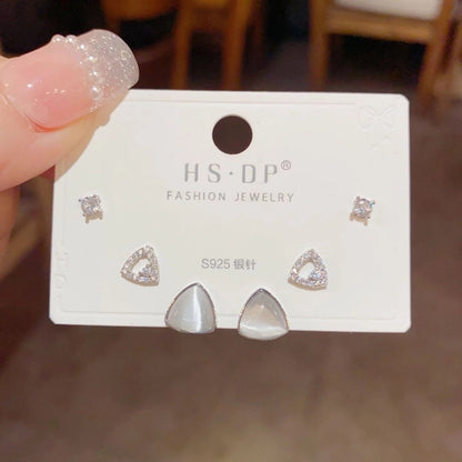 Fashion Geometric Copper Plating Artificial Pearls Zircon Earrings 3 Pairs