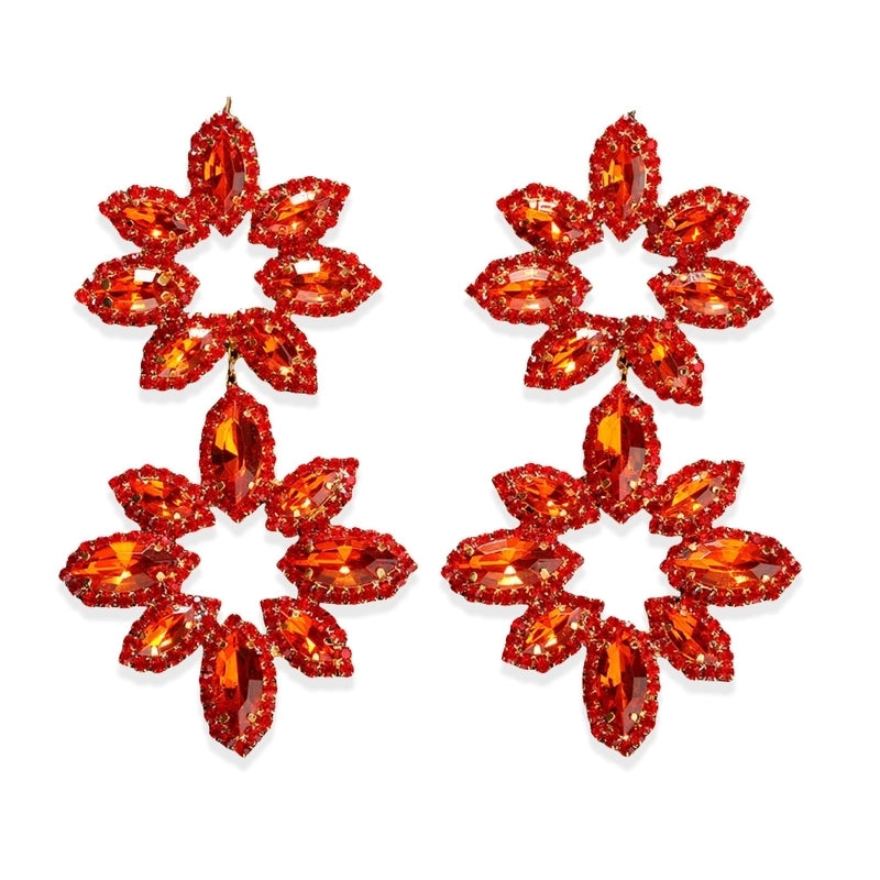 1 Pair Exaggerated Shiny Flower Inlay Copper Rhinestones Drop Earrings