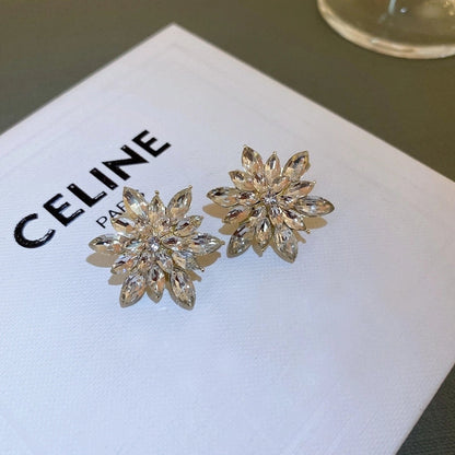 1 Pair Minimalist Flower Copper Enamel Rhinestones Drop Earrings Ear Studs