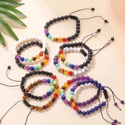 Minimalist Round Alloy Natural Stone Polyester Woven Chain Bracelets In Bulk