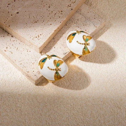 IG Style Casual Oval Dragonfly 304 Stainless Steel 14K Gold Plated Enamel Rings