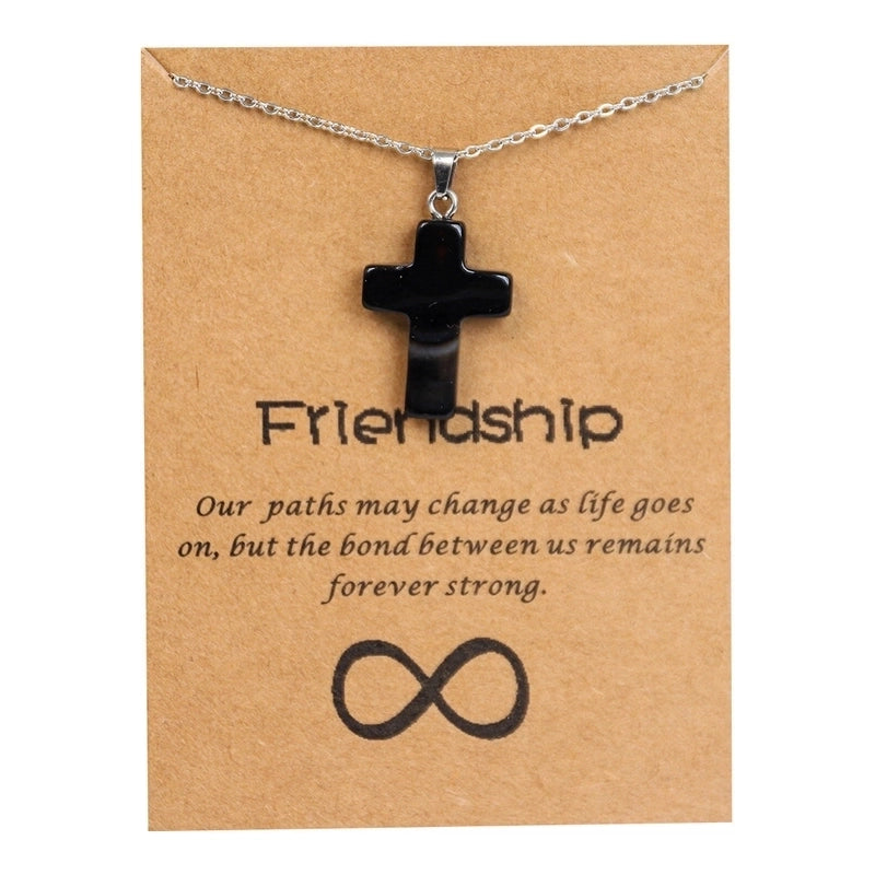Minimalist Cross Stainless Steel Natural Stone Titanium Steel Plating Pendant Necklace