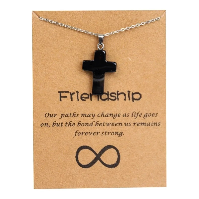Minimalist Cross Stainless Steel Natural Stone Titanium Steel Plating Pendant Necklace
