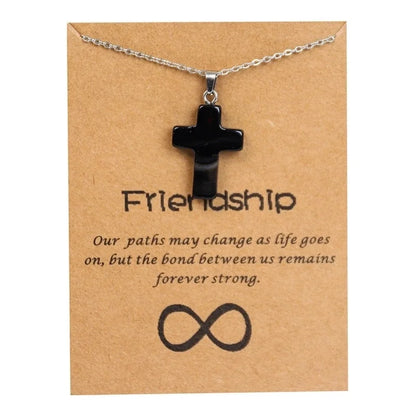 Minimalist Cross Stainless Steel Natural Stone Titanium Steel Plating Pendant Necklace