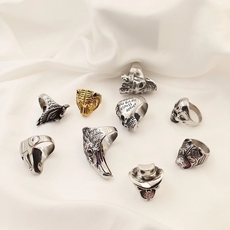 Vintage Style Punk Geometric Skull Stainless Steel Plating Halloween Men'S Rings