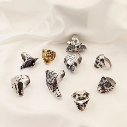 Vintage Style Punk Geometric Skull Stainless Steel Plating Halloween Men'S Rings