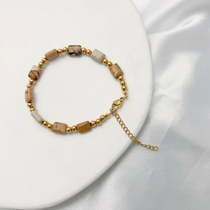 Bohemian Geometric Stainless Steel Inlay Natural Stone Bracelets