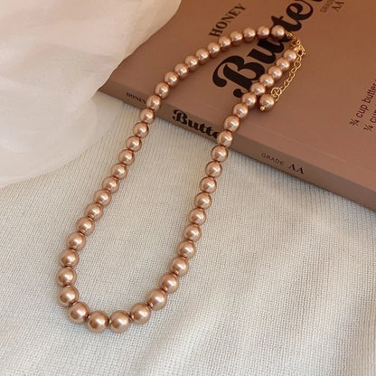 French Style Round Pearl Plating Women\'s Necklace