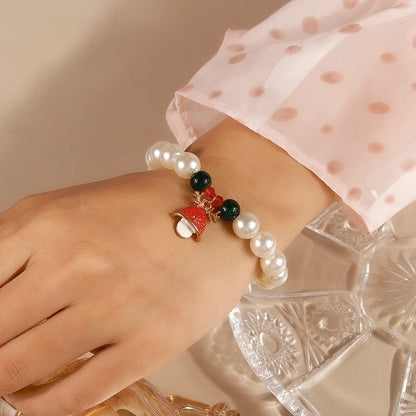 Cute Minimalist Santa Claus Artificial Pearl Beaded Bracelets Christmas