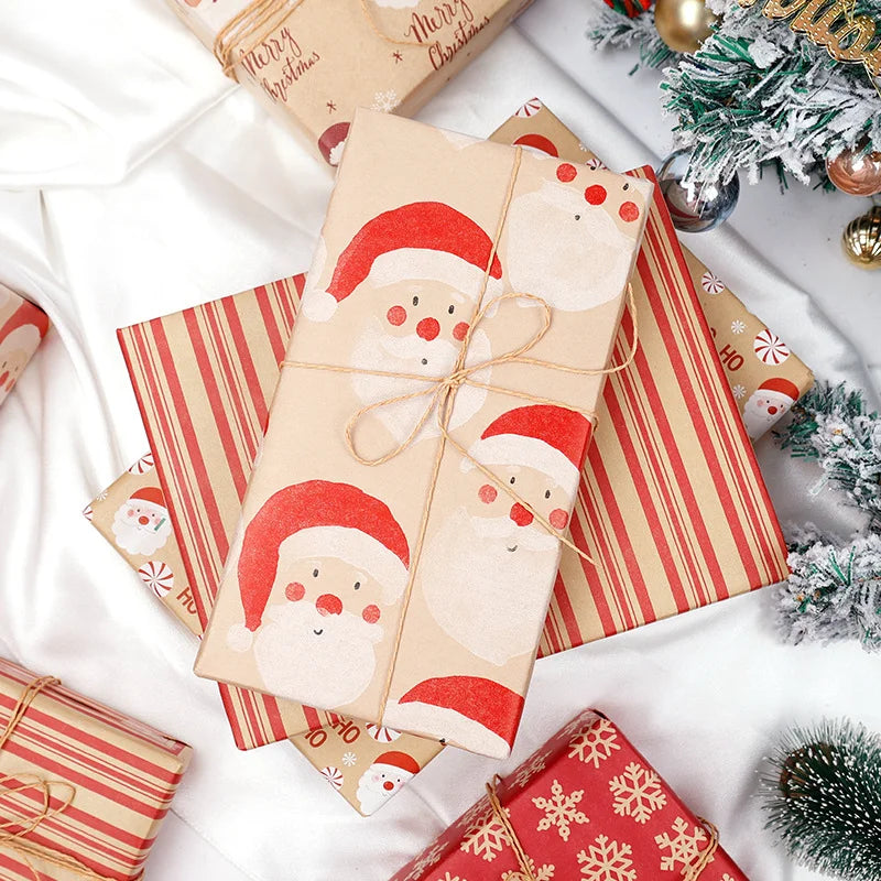 Large Size Gift Wrapping Paper Roll Brown Christmas Reindeer Head Elk Green Plaid Gift Box Recyclable Gift Paper