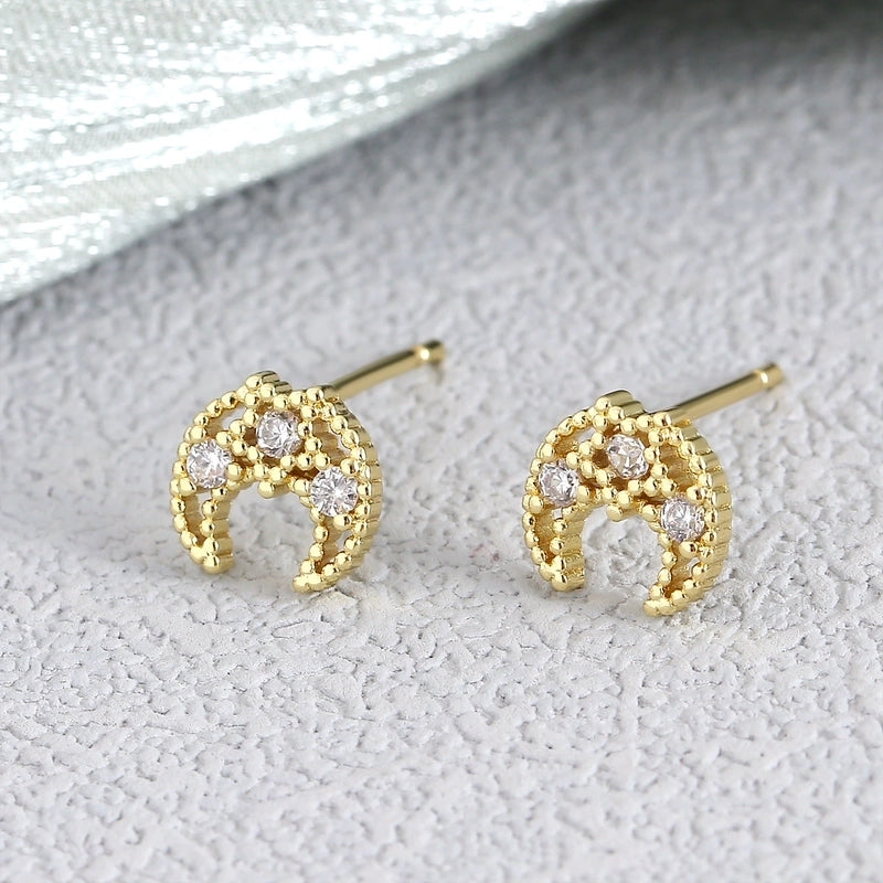1 Pair Elegant Minimalist Geometric Double Heart Snake Hollow Out Inlay Copper Zircon 18K Gold Plated Ear Studs