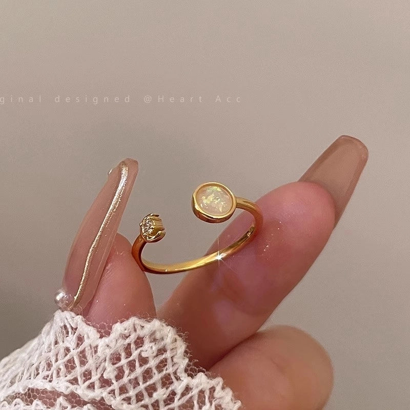 Minimalist Heart Shape Flower Bow Knot Copper Inlay Artificial Pearls Opal Zircon Rings