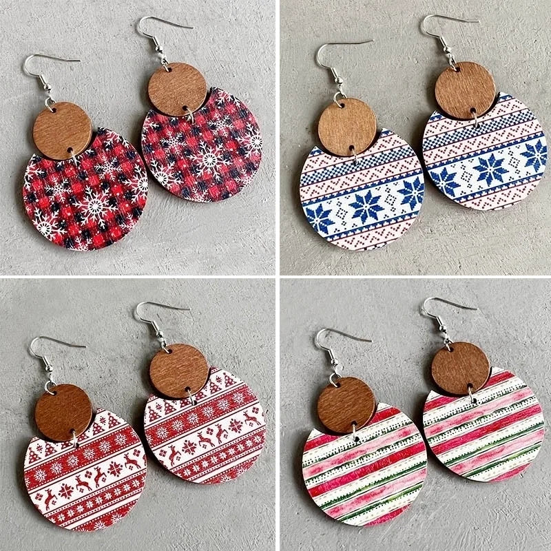 Fashion Snowflake Wood Handmade Christmas Women's Earrings 1 Pair