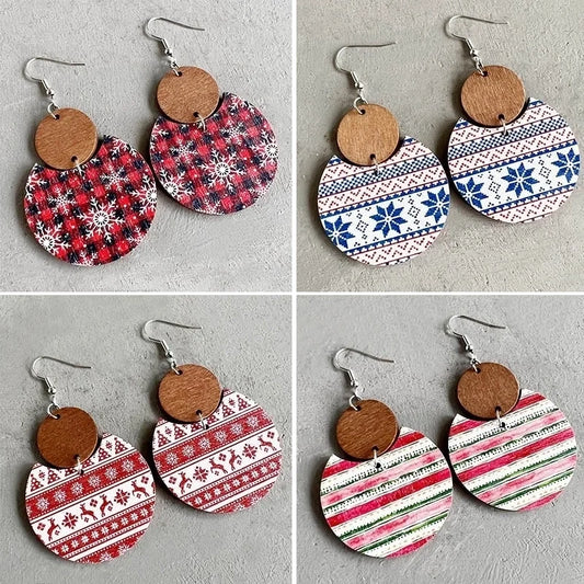 Fashion Snowflake Wood Handmade Christmas Women's Earrings 1 Pair