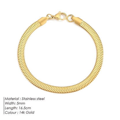 Vintage Style Classic Style Geometric 304 Stainless Steel Flat Snake Chain Bracelets In Bulk