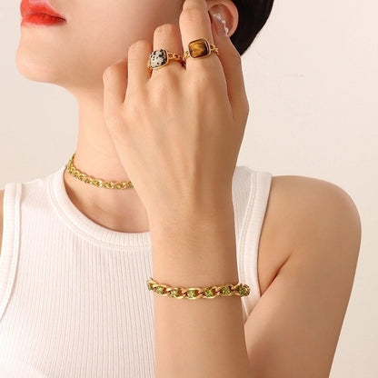 Retro Geometric 304 Stainless Steel Zircon 18K Gold Plated Bracelets Earrings Necklace