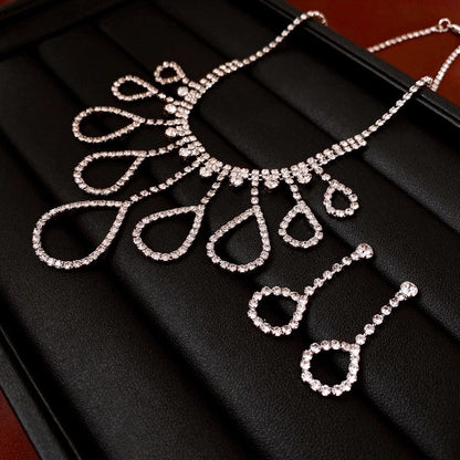 Explosions Zircon Diamond Geometric Necklace Earrings Suit Light Luxury Clavicle Chain High Sense Temperament Jewelry