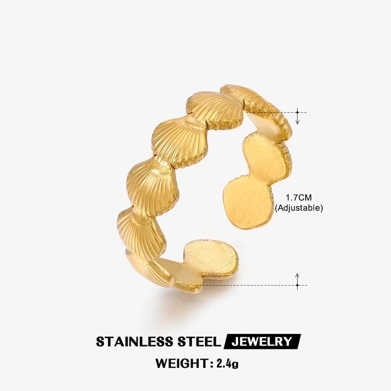 304 Stainless Steel 18K Gold Plated Beach Plating Shell Open Ring