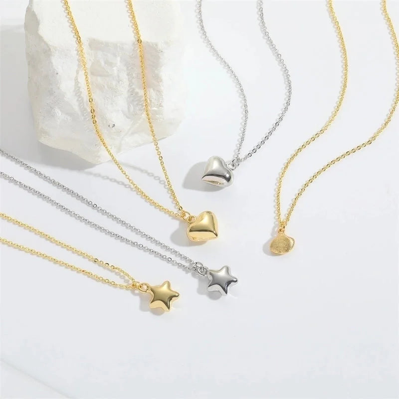 Copper 14K Gold Plated Star Heart Shape Pendant Necklace