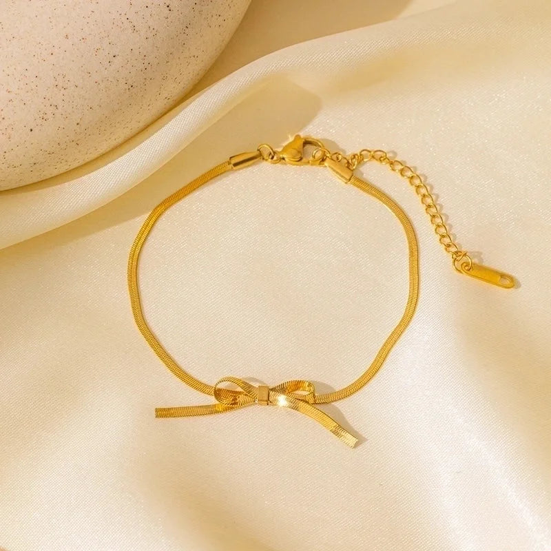 Elegant Sweet Streetwear Bow Knot Titanium Steel Plating Bracelets Earrings Necklace