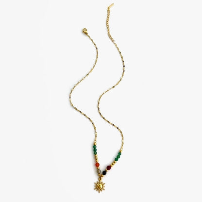 Elegant Retro French Style SUNFLOWER (Jz001) Pearl 316L Stainless Steel Imitation Pearl Natural Stone 18K Gold Plated Beaded Inlay Pendant Necklace