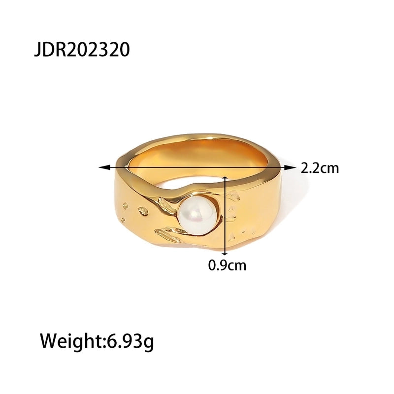 IG Style Geometric 304 Stainless Steel Artificial Pearls Zircon 18K Gold Plated Inlay Open Rings Rings
