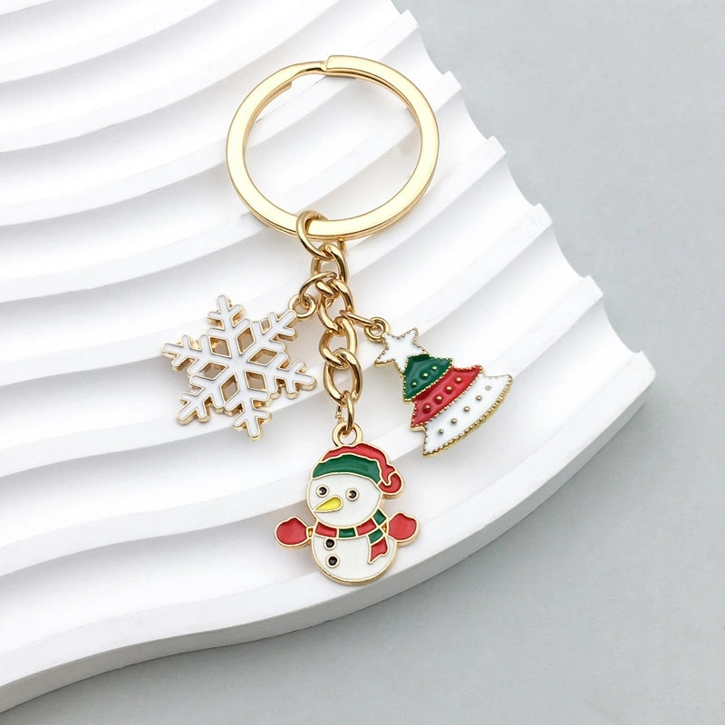 Cute Christmas Tree Santa Claus Snowman Zinc Alloy Enamel Christmas Bag Pendant Keychain