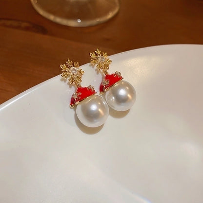 1 Pair Christmas Cute Christmas Hat Gold Plated Copper Artificial Pearls Zircon Ear Studs